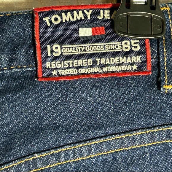 VINTAGE Y2K Tommy Hilfiger Shorts Sz 29 Blue Dark Denim Carpenter Baggy Wide Leg - Picture 9 of 14